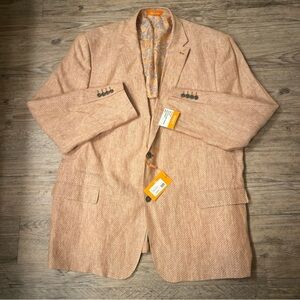 NWT Inserch Men's 5XL 100% LINEN Orange Houndstooth Blazer Sport Coat Big & Tall